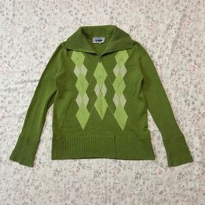Y2k Sailor Argyle Cashmere Sweater Green Sage Asian Brand Academia